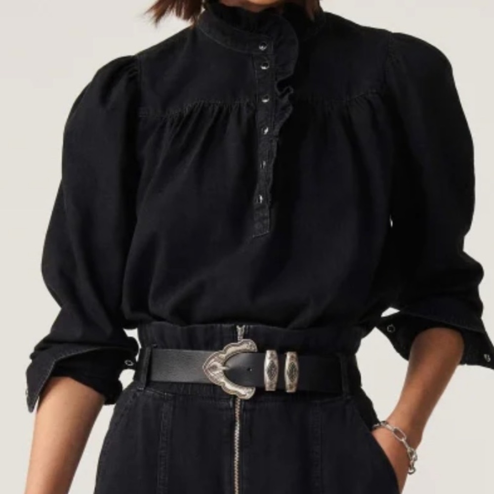 Ba&sh Washed Black Ruffled Blouse